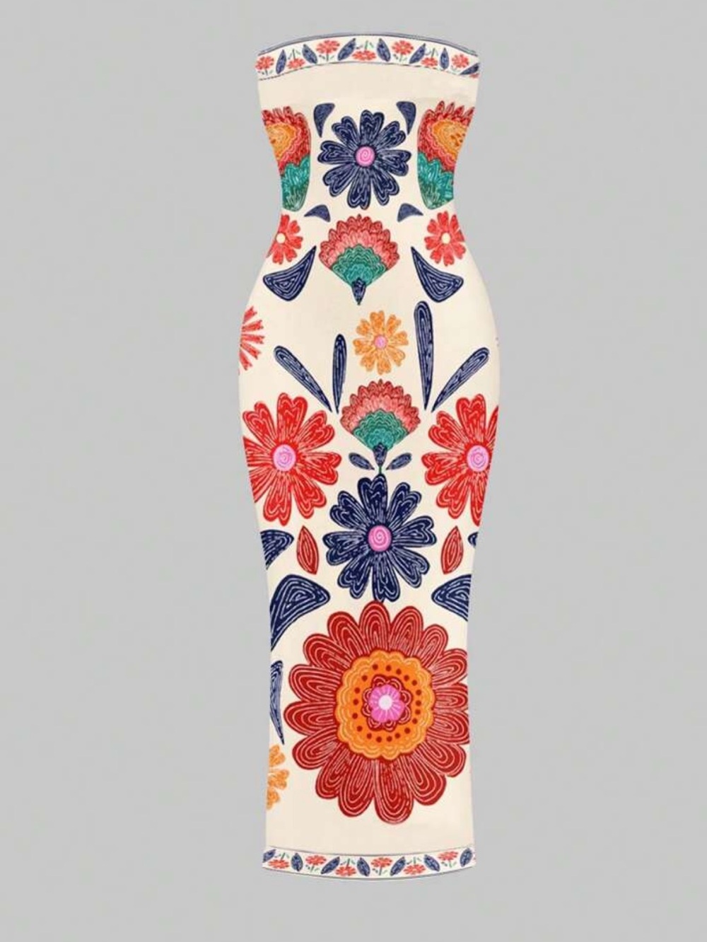 Strapless Cream Floral Embroidered Midi Dress - Picture 5 of 5